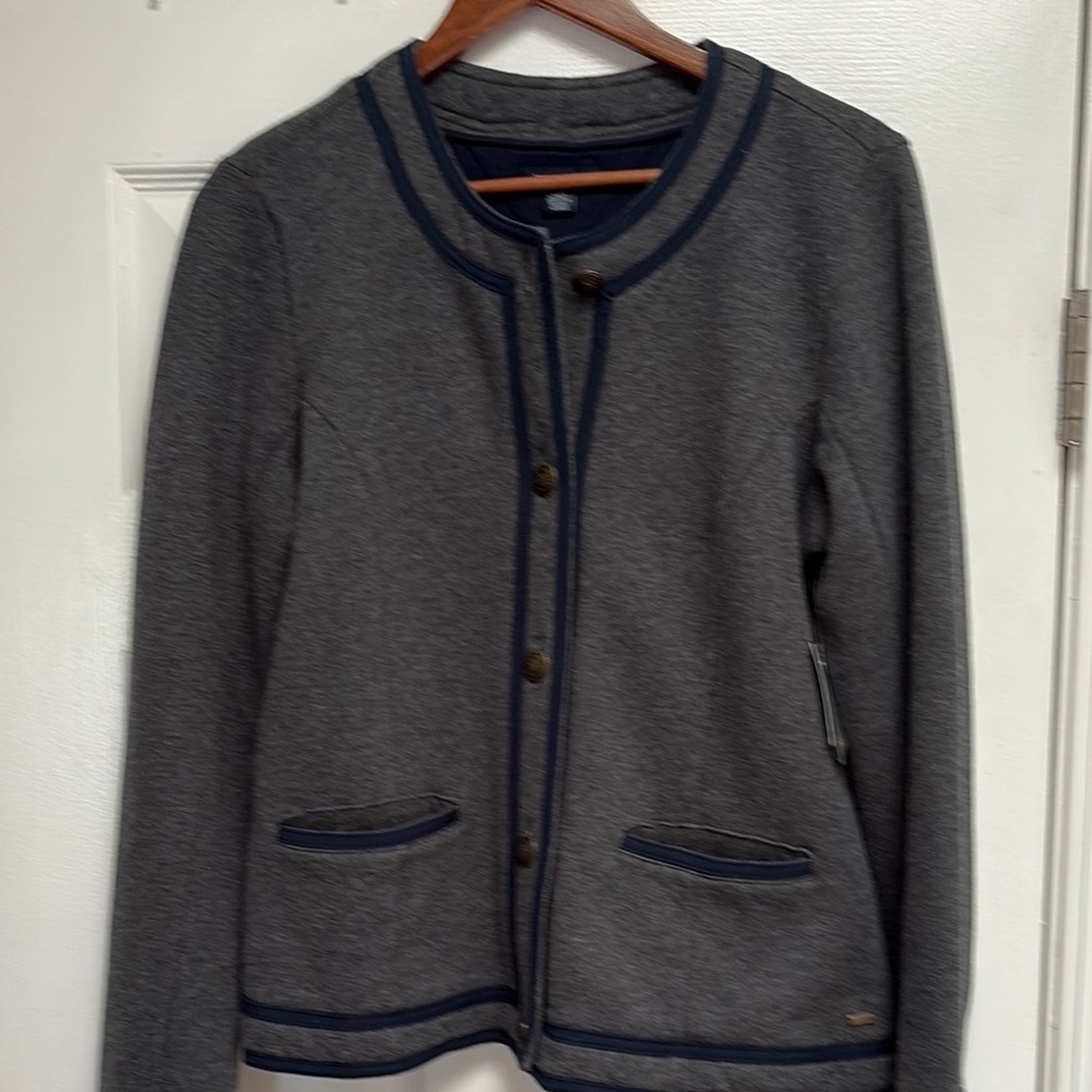 Tommy Hilfiger Gray Knit Button-Up Cardigan with Navy Trim - NWT